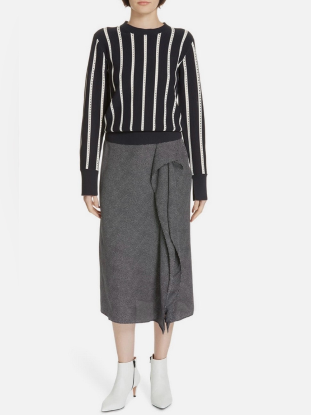 Equipment Gray Textured Midi Wrap Skirt